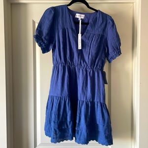 Maisie Eyelet Trim Tiered Ruffle Dress cotton royal blue